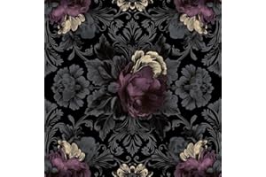 MuralPeel Vintage Grey Dark Purple Rose Flower Damask Peel and Stick Wallpaper Self Adhesive Removable Easy Peel Off Stick on