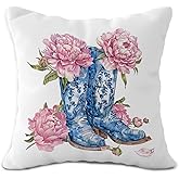OTOUO Chinoiserie Pillow Cover,Chinoiserie Western Country Floral Cowboy Boot Throw Pillow Covers 18x18,Floral Boots Pillow Case,Cowgirl Teen Girls Gifts,Western Decorative