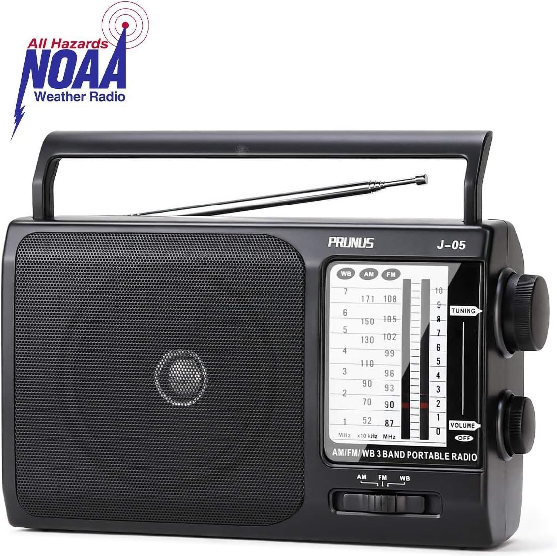 [Upgraded] PRUNUS J-05 Transistor Radio Battery Operated AM FM Radio with Excellent Reception, Portable Weather NOAA Radio Powered by 3X D Cell Batteries or AC Power for Household and Outdoor: Home Audio & Theater