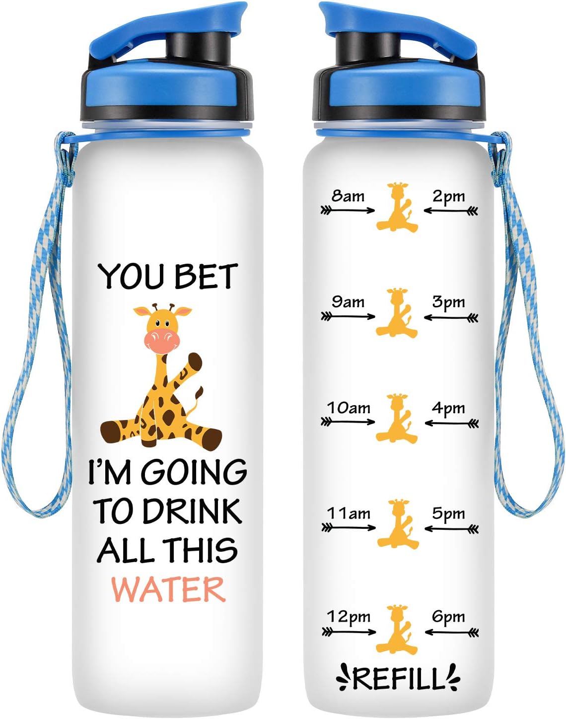 LEADO 32oz 1Liter Motivational Tracking Water Bottle with Time Marker - You Bet Giraffe Iโm Going to Drink All This Water - Funny Mothers Day, Birthday Gifts for Women, Wife, Mom, Daughters, Friends