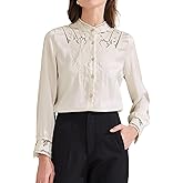 Allegra K Women's Vintage Button Down Shirt Lace Patchwork Long Sleeve Stand Collar Casual Work Top