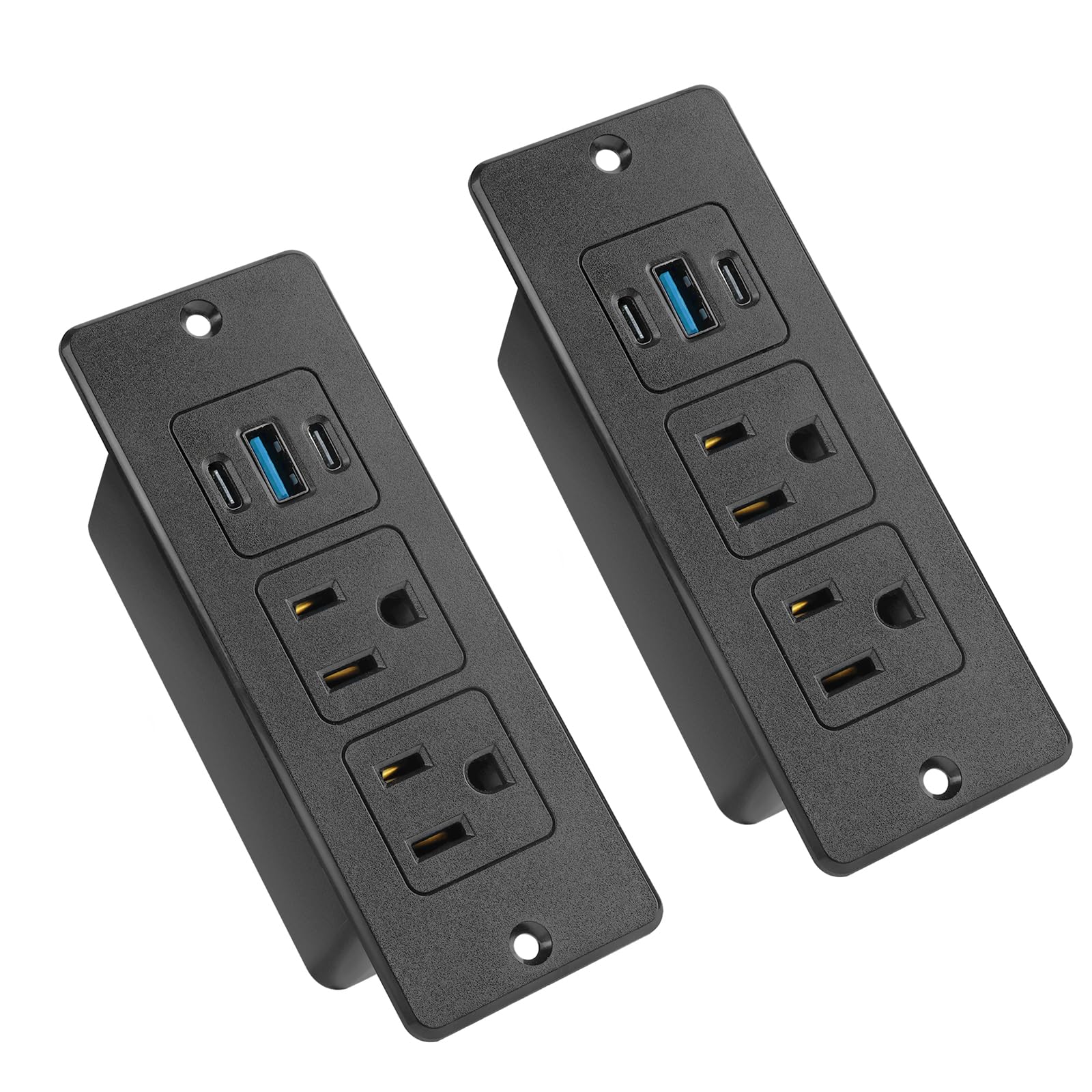 Photo 1 of 2 Pack Recessed Power Strips USB, 20W Fast Charging Furniture Outlets - 2 AC & 3 USB (2 USB-C + 1 USB-A) for Desk, Bedside, Drawer - Space-Saving, 6FT Cord, Black