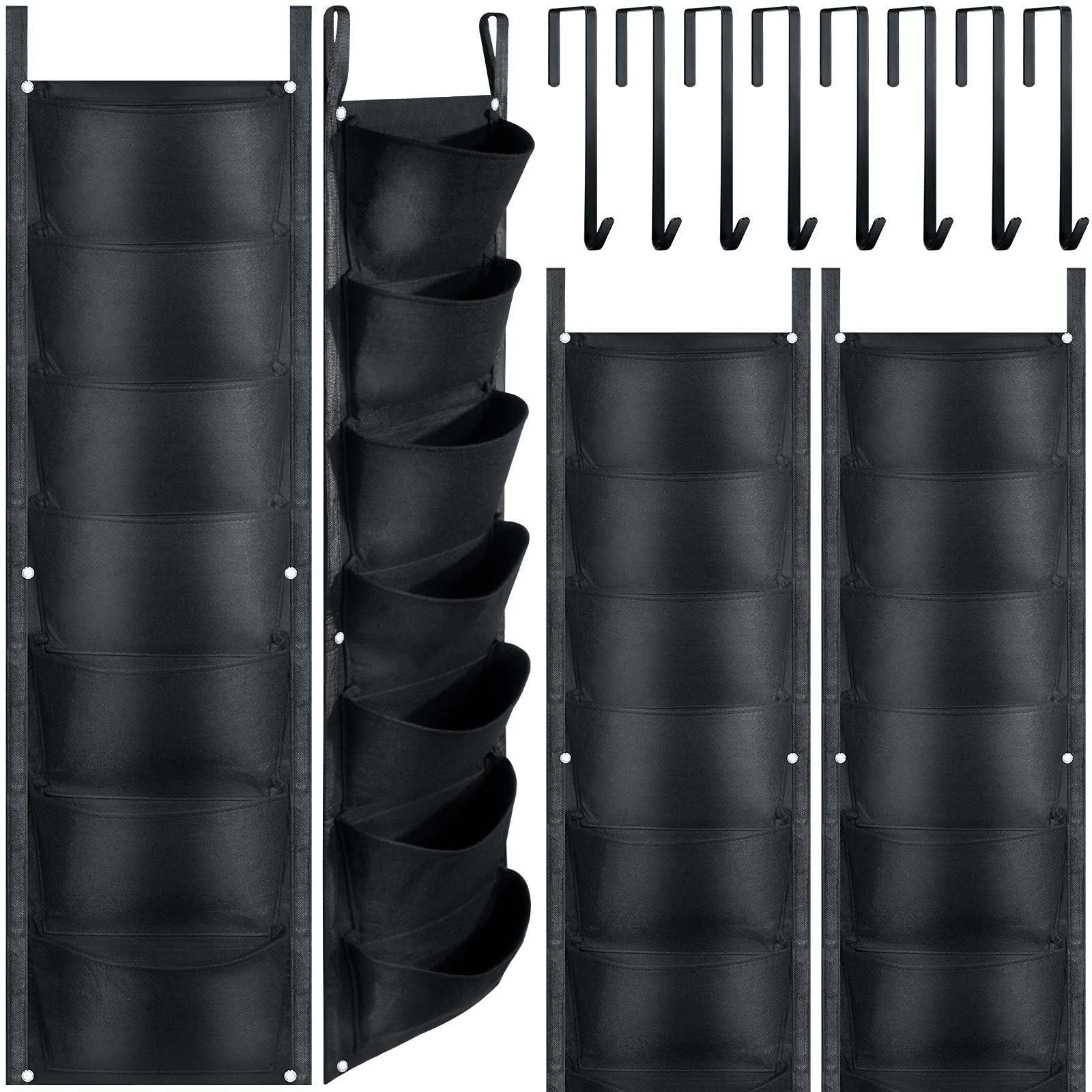 Shappy Vertical Wall Garden Planters and Hanging Hooks, Wall Hanging Planting Bags with 7 Pockets Waterproof Wall Mount Planter for Yard Garden Balcony Office Home Decoration (Black, 12)