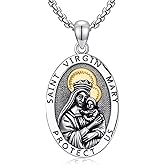 PARYFO 925 Sterling Silver St Michael/St Benedict/Virgin Mary Miraculous Medal Necklace Protection Amulet Pendant Catholic Medallions Jewelry