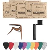 Donux Nylon Ukulele Strings Kit,Include 5 Sets Strings,10 Pieces Ukelele felt picks,Capo and String Winder for Soprano Concert and Tenor Ukele
