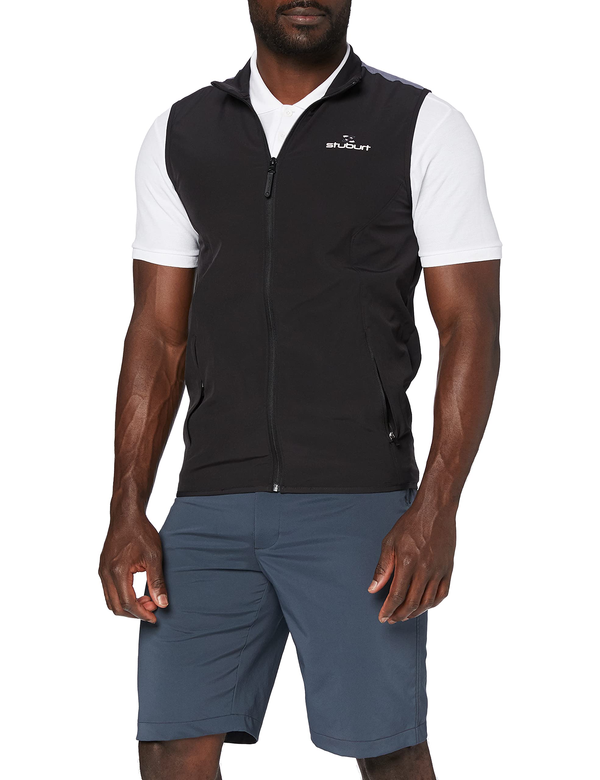 Stuburt Golf SBTOP1089 Mens Evolve Sport Full Zip Windproof Breathable & Thermal Sports Golf Padded Gilet Bodywarmer Jacket Coat, Black, Small