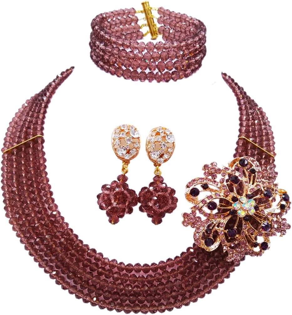 5 Rows Fashion Lady Jewellery Multicolor Crystal Nigerian Bridel Wedding African Bead Jewelry Sets