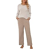 Blooming Jelly Womens Pajamas 2 Piece Satin Matching Lounge Sets Cute Long Sleeve Striped Pants Pjs with Pocket