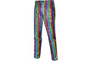 CARUHIF Men's 70s Disco Pants Metallic Sequin Straight Leg Trousers Party Dance Outfits