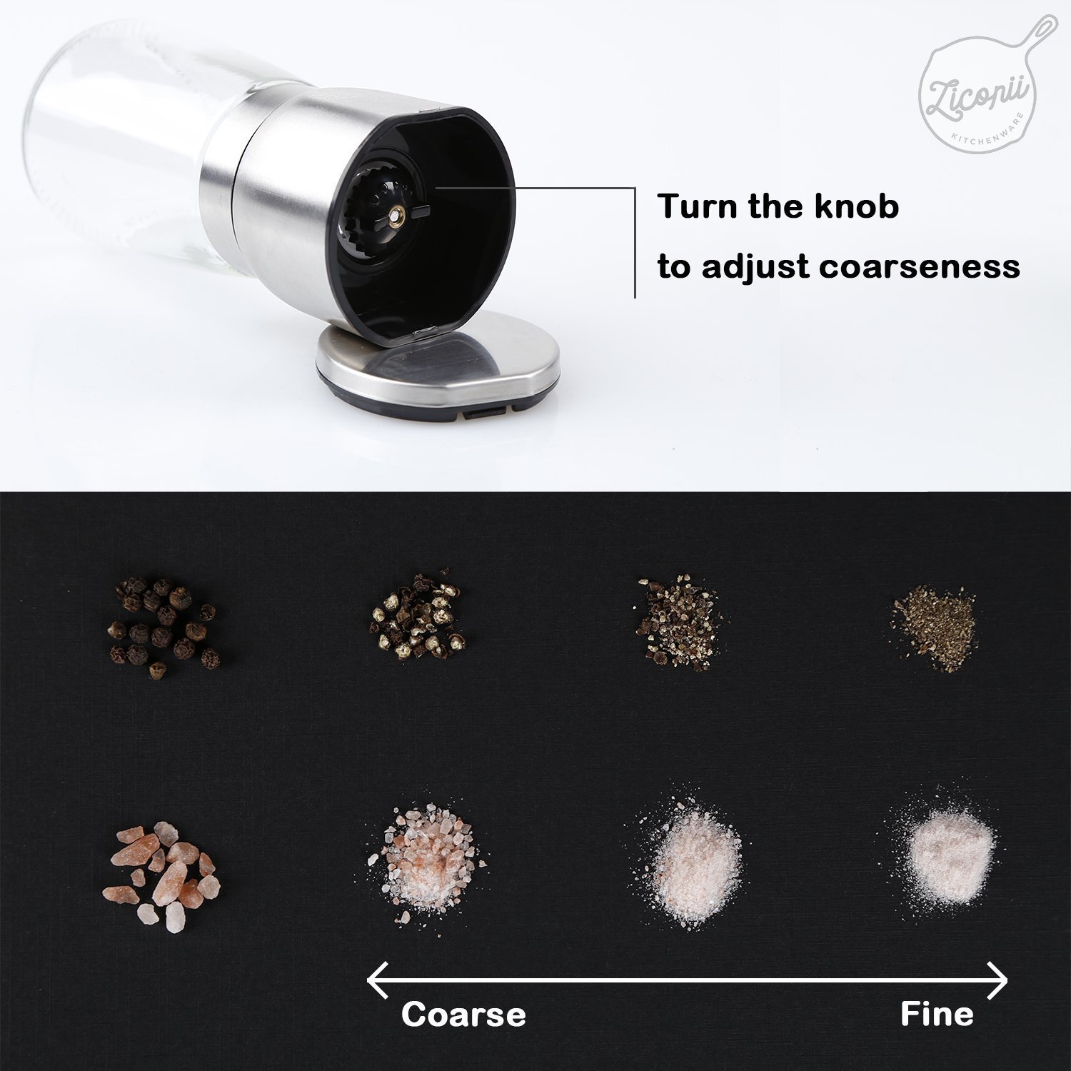 Premium Pepper Grinder, Heavy Duty Glass Jar With Stainless Steel