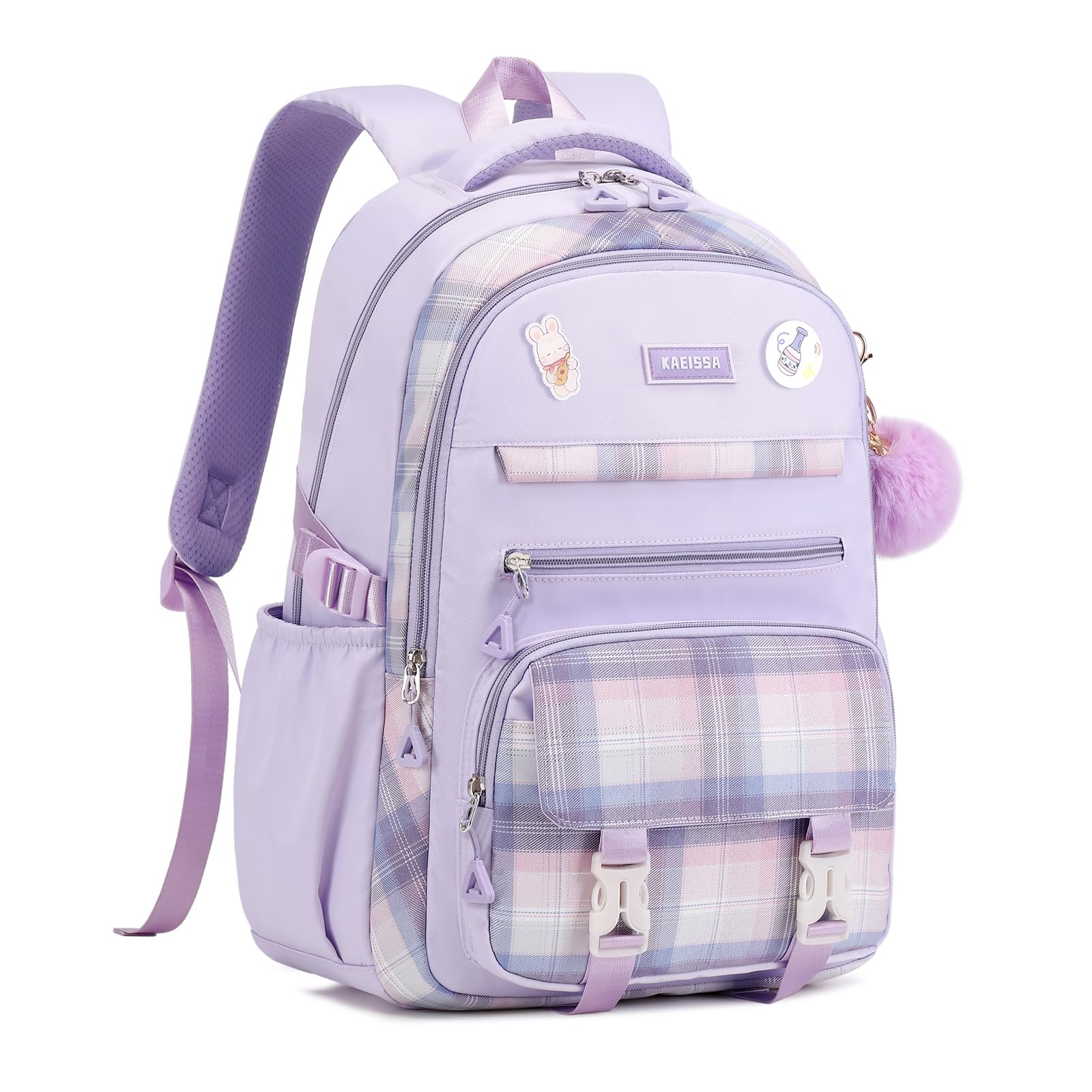 Girls Backpack for School, Kawaii Bookbag for Teen Multiple Pockets Kids Backpack for Primary Elementary Middle School, Age 6-14,Purple