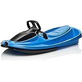 Snow Sled for Kids, Adults - Toboggan Sled, Easy Turning Steering Wheel, Anti-Slip Seat, Pull Up Brake, Durable Plastic Sled, Lightweight, Snow Sleds, Age 3+ 260 lbs