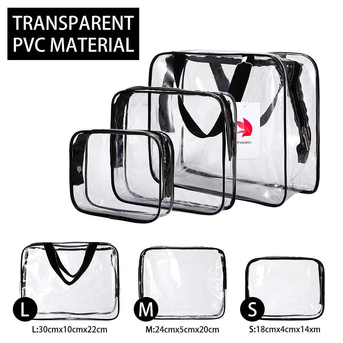 Conjunto de 3 neceseres o bolsas de PVC resistente con 3 tamaños.