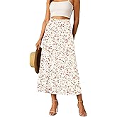 YSYOKOW Long Skirts for Women Flowy Elastic High Waist Midi A-line Skirt for 2026 Casual Boho Trendy(Pink White Flo, X-Large)