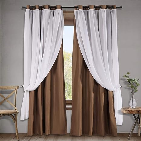 macochico cortinas de doble capa color blanco translucido y beige oscurecedoras con ojales de bronce para dormitorio sala de estar y comedor