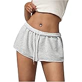 RoseSeek Women's Elastic Drawstring Waist Mini Shorts Low Rise Running Sweat Shorts Micro Bottoms