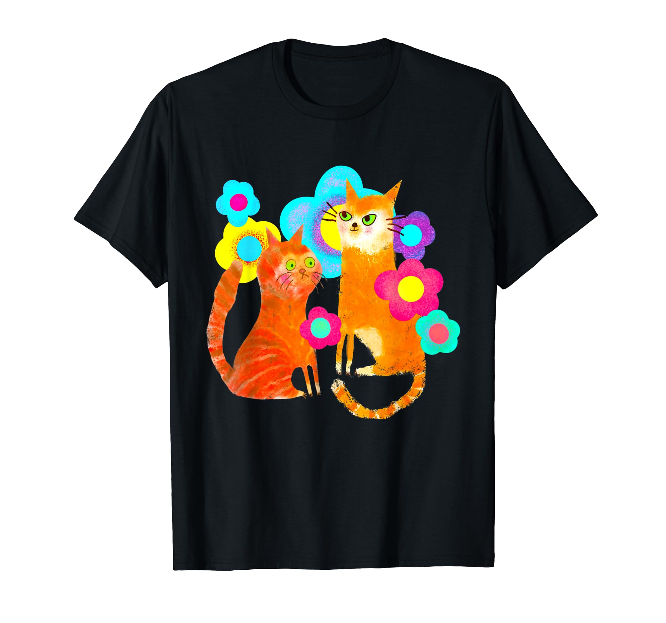 Funny Ginger Kitty Cats with Petal Flowers T-Shirt