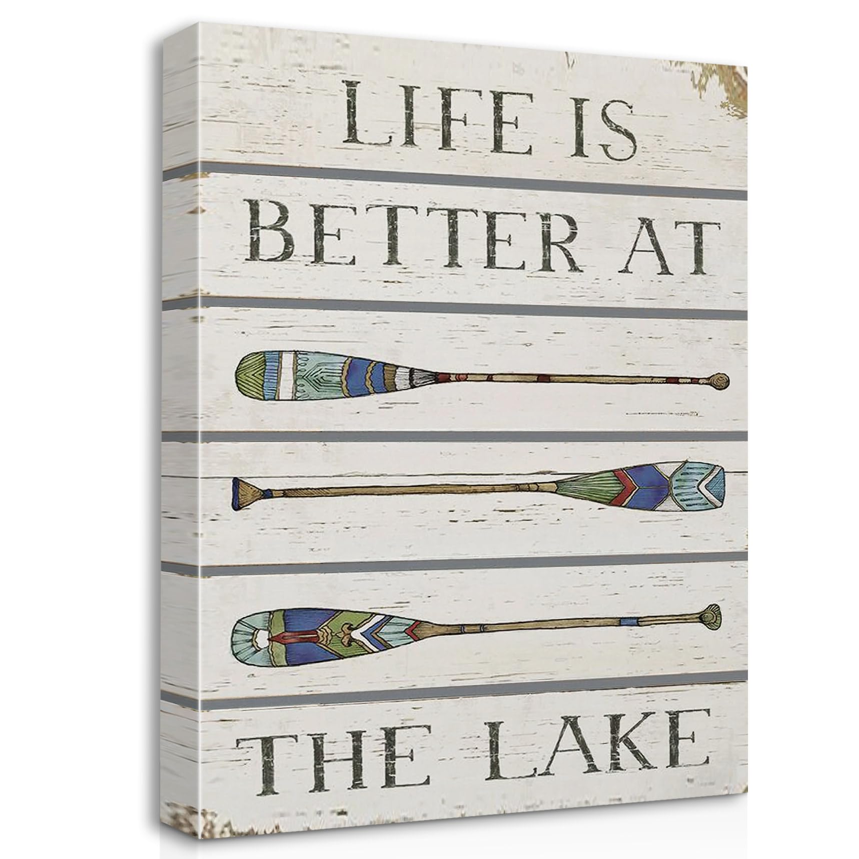 Photo 1 of Life is Better at The Lake Canvas Wall Art Prints Artwork Signs Framed for Lake House Porch Wall Decor Home Room Bathroom Decor, 11 X 14 inch, Housewarming Gift, Lake Cabin Paddle Canvas Wall Decor