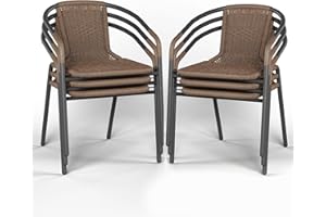 Amopatio Outdoor Dining Chairs Set of 6, Rattan Patio Chairs Wicker, Stacking Indoor-Outdoor Chairs, Bistro, Deck, Yard, Porch, Restaurant Stack Chair 6 Pack, Brown