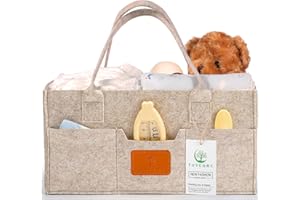 Tuyeabc Baby Diaper Caddy - Enlarge Nursery Storage Bin and Car Organizer for Diapers and Wipes - Storage Basket for Newborn Essentials, Gift for Baby Shower and Registry Must(Oatmeal)