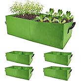 Auroal Plant Grow Bags, 5 Pack Fabric Raised Planting Bads, 2 Holes Rectangle Grow Bag, 10 Gallon Breathable Potato Tomato Planter Pots for Outdoor Vegetables Plant Flowers (Green(1mm))
