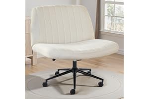 OLIXIS Criss Cross Chair with Wheels Wide Cross Legged Office Desk Vanity Chair Comfy Fabric Armless Adjustable Swivel for Home Computer Task Fabric Beige