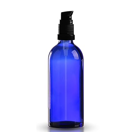 18 x Blauglasflasche 100ml inkl. Pumpverschluss DIN 18mm schwarz (geeignet für alle wässrigen und fließfähigen Flüssigseifen 