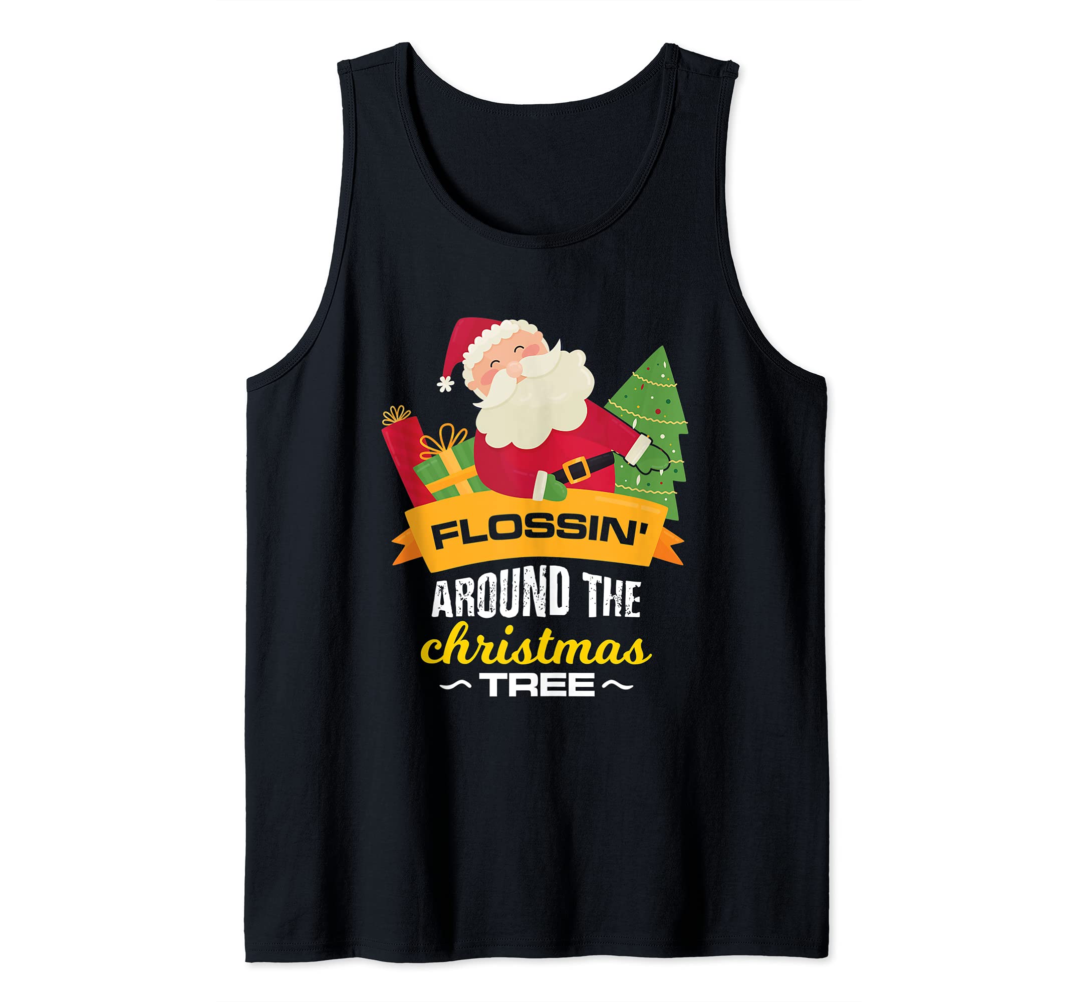 Flossing around the christmas tree Santa christmas design Tank Top