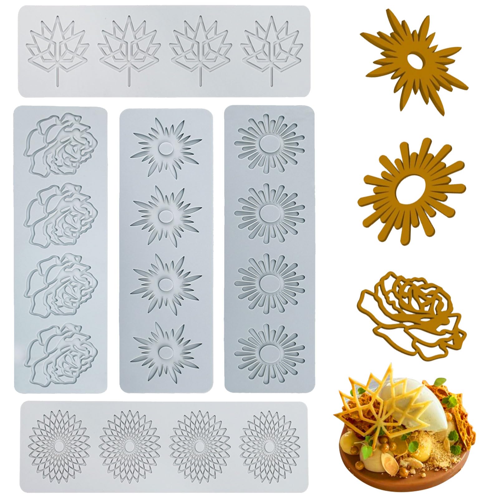 5pcs Leaves Shape Silicone Mould, Leaf Silicone Molds Hollow 3D Leaf Candle Mould, Lace Silicone Mold Cake Embossing Mat Flexible Leaf Molds for Fondant, Sugar Paste, Chocolate, Butter, Soap (02)