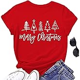 Merry Christmas Shirt for Women Christmas Tree Tees Tops Letter Xmas Tree Graphic Print Female T Shirt