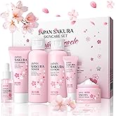 6 Pcs Skin Care Sets JAPAN SAKURA Women Beauty Gift Sets Sakura Skin Care Kit with Cleanser, Toner, Serum, Eye Cream, Lotion, Essence Cream Travel Kit for Women Teen Girls