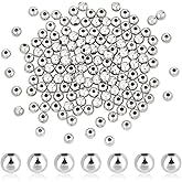 PH PandaHall 300pcs 5mm Smooth Round Beads Silver Color Spacer Beads Brass Bead Seamless Ball Bead Long-Lasting Plated Loose Spacer for Summer Hawaii Stackable Bracelet Necklace Earring Jewelry Making