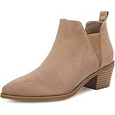 Minshluu Booties for Women Stacked Chunky Heel Ankle Boots Slip on Western Low Heel Chelsea Boots