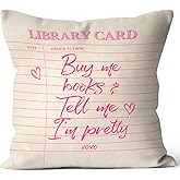 Palasarkaaa Library Cards Book Lovers Throw Pillow Cover 18x18 Inch, Reading Themed Decor for Christmas, Birthday & Teacher Appreciation, Buy Me Books and Tell Me I’m Pretty