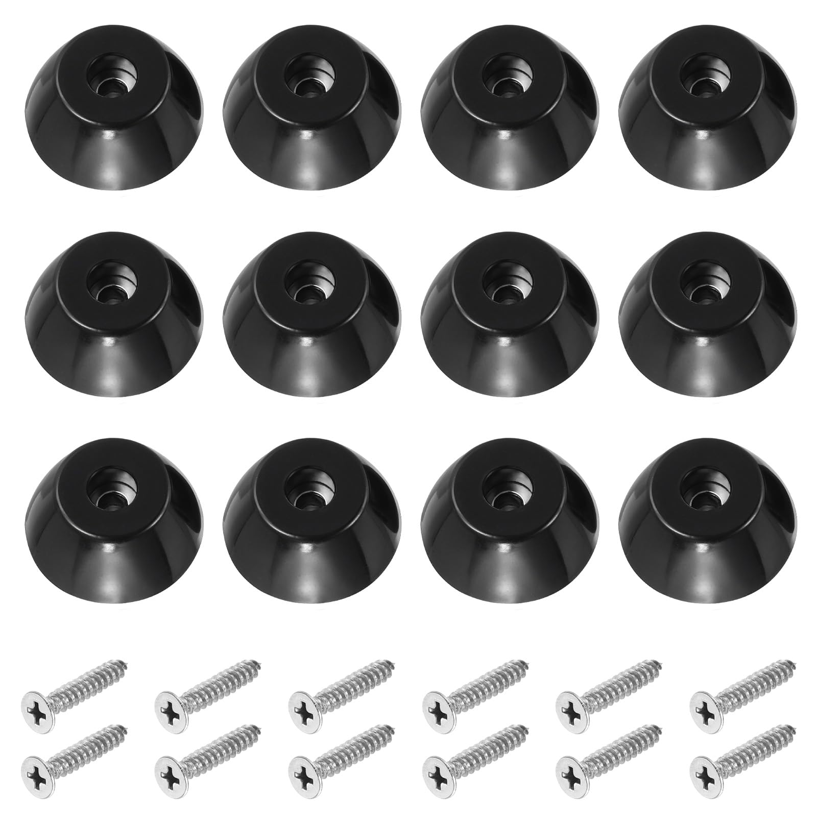 PATIKIL Cutting Board Feet,12 Pieces Non Slip Rubber Feet Bumpers with 304 Stainless Steel Screws for Cutting Board Furniture Chairs Desks 1.14"Wx0.51"H, Black