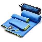OlimpiaFit Quick Dry Towel - 3 Size Pack of Lightweight Microfiber Travel Towels w/Bag - Fast Drying Towel Set for Camping, Beach, Gym, Backpacking, Sports, Yoga &amp; Swim Use