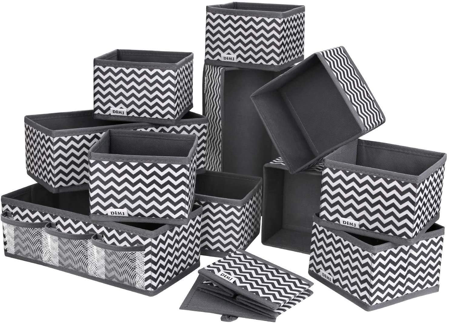DIMJ 12 PCS Dresser Drawer Organiser Fabric Storage Box Foldable Wardrobe Dividers Cubes for Socks, Underwear, Ties, Scarves, Cosmetics