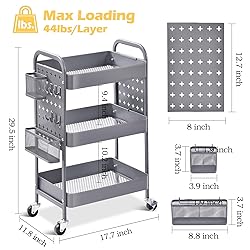 TOOLF 3-Tier Storage Cart, Metal Utility Rolling