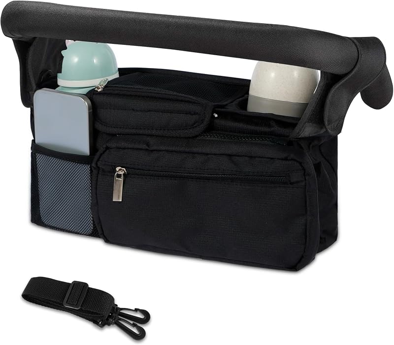 Jetcloud Baby Stroller Organizer Waterproof Oxford Pram Caddy 2 Cup Holders