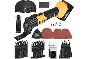 JAR-OWL 21V Cordless Oscillating Tool Kit, 6 Variable Speed Brushless Oscillating Tool with 35pcs Accessories, Max 20500 OPM 4.0Ah Battery 4° Oscillating Angle Multi Tool for Cutting Wood Drywall Nail Sanding