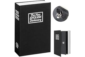 Kasten Book Safe with Key Lock, Dictionary Diversion Safe Storage Box for Cash and Jewelry, Secret Hidden Compartment, 9.5"x 6.2"x 2.2", Black