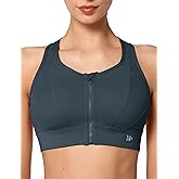 Yvette High Impact Zip Front Sports Bra Mesh Racerback Workout High Support Sports Bras for Women Large Breasts