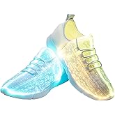 LED Fiber Optic Shoes Light Up Sneakers for Women Men Luminous Trainers Flashing Sneakers for Festivals, Christmas, Halloween, New Year Party with USB Charging, White