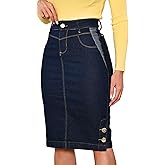 Anagrom Straight Knee Length Stretch Denim Jean Skirt for Women Size 0-22 Regular and Plus Size Side Button Details