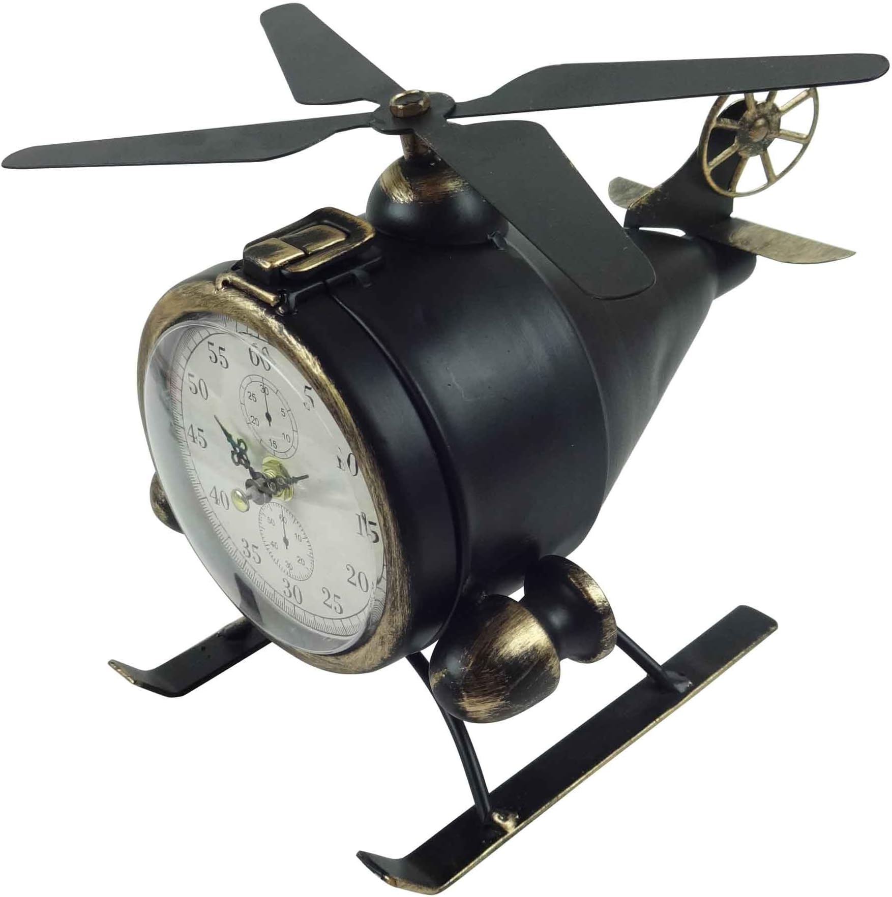 Bag of Small Things Desk Clock/Table Clock for Office/Home - Metal Design Vintage Helicopter - Black
