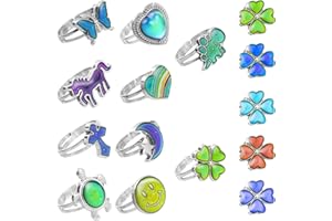 HIFOT Adjustable Mood Rings Set 10pcs, Unicorn Butterfly Dinosaur Color Changing Mood Ring for Women Men Girl, Birthday Party