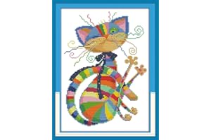 Maydear Cross Stitch kits Stamped Full Range of Embroidery Starter kits for Beginners DIY 11CT 3 Strands - Colorful cat 13×17(inch)