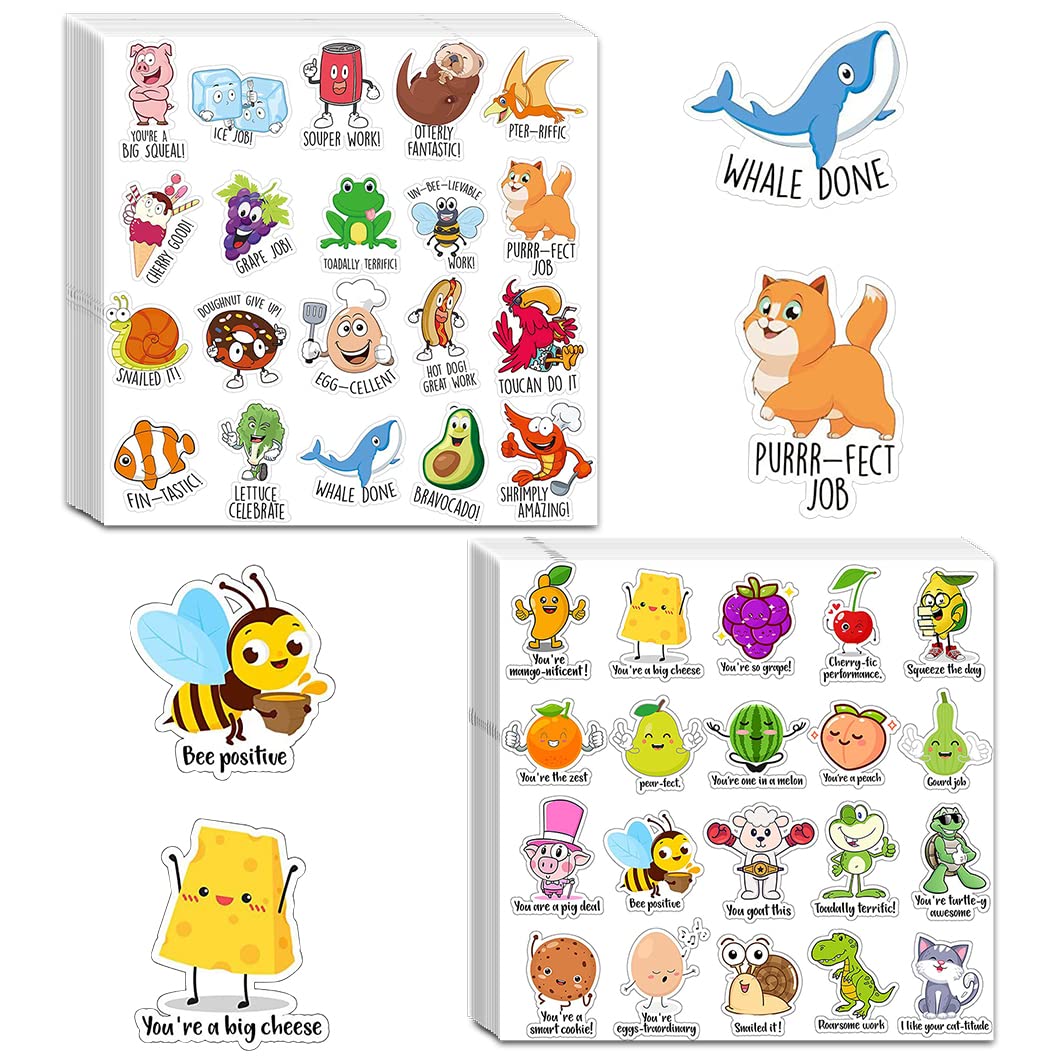 Rolin Roly 30PCS Rewards Stickers Punny Motivational Sticker Cartoon Animals Fruit Stickers Cute Incentive Sticker for Teacher Classroom School Home Birthday Gifts (Animals Fruit Stickers)