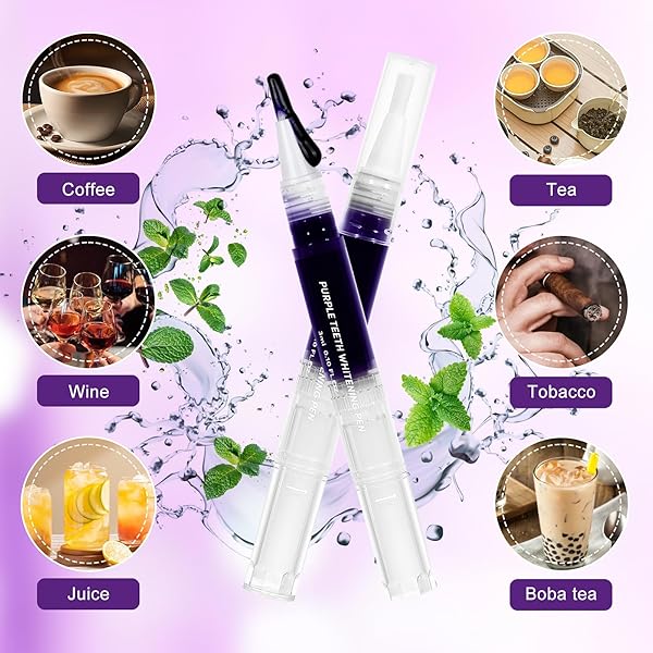 TEETH WHITENING PEN, PURPLE TEETH WHITENING GEL PENS, INSTANT WHITENING PENS FOR TOOTH STAIN REMOVAL, 3 PACKS
