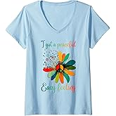 Womens Hippie I got an Easy Peaceful Feeling Sunflower Peace Sign V-Neck T-Shirt